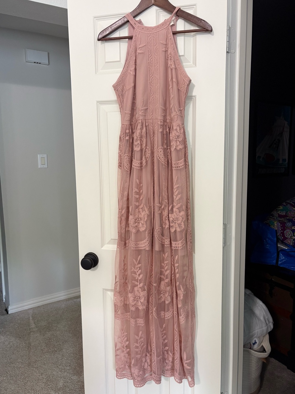 Altar’d State Dusty Rose Embroidered Lace Halter Maxi Dress - Picture 2 of 3